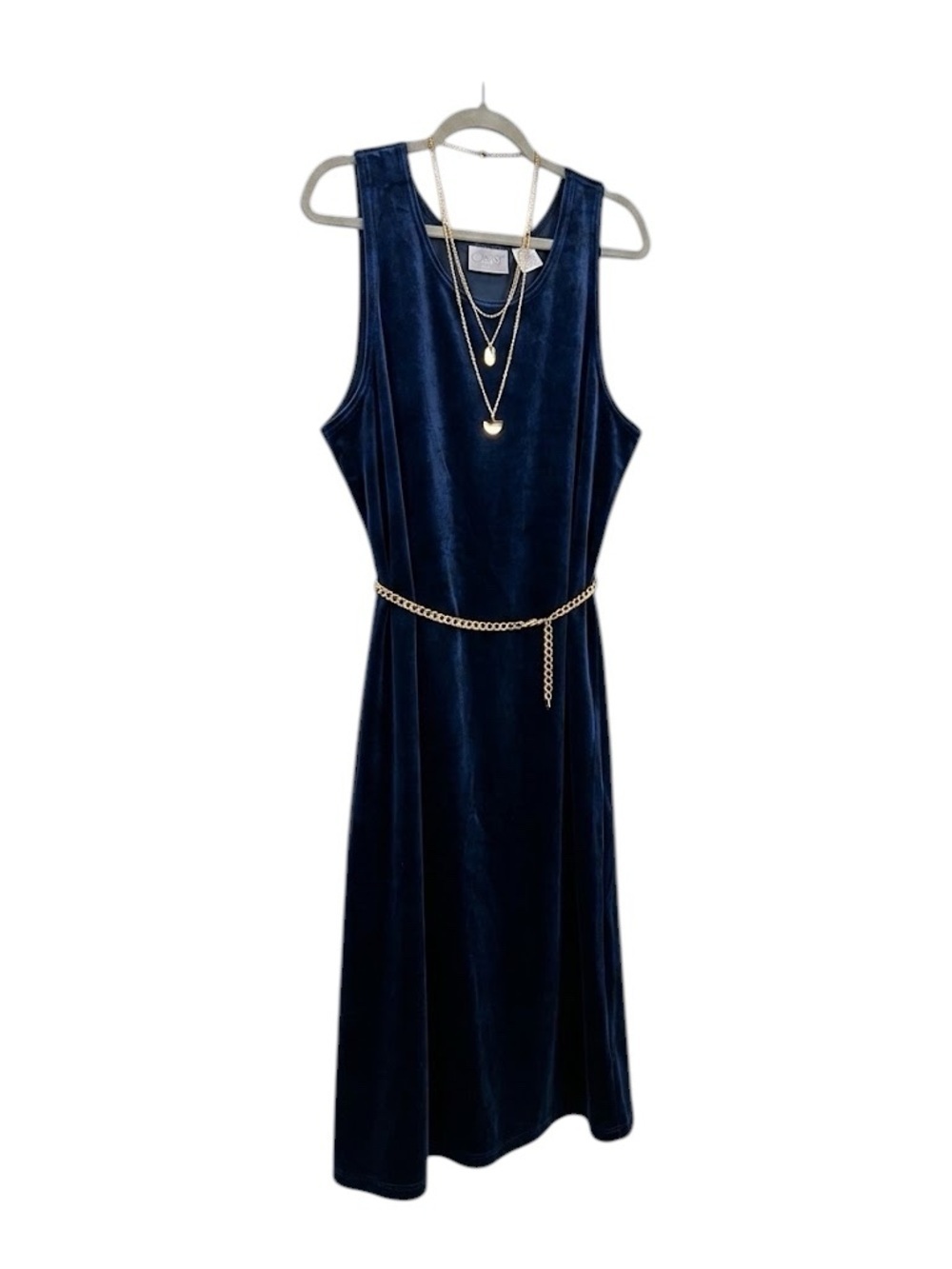 Blair Navy Velvet Maxi Dress L Sleeveless A-Line Minimalist Quiet Luxury 90s